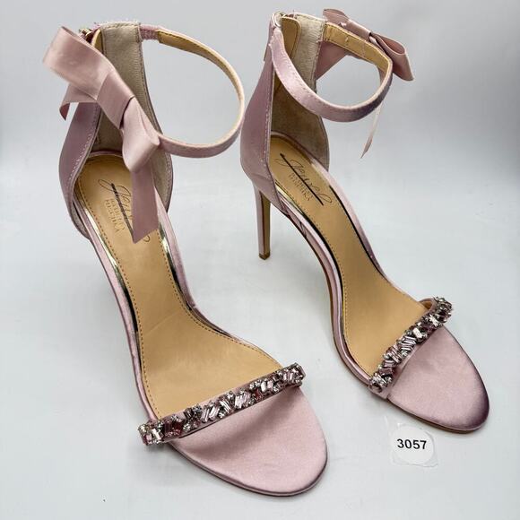 Jewel Badgley Mischka Daley Satin Rhinestone Ankle Strap Heels Size US 9 - Picture 12 of 12